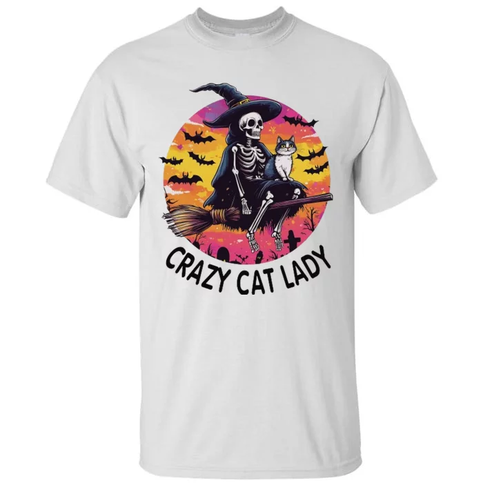 Crazy Cat Lady Funny Witch Halloween Spooky Tall T-Shirt