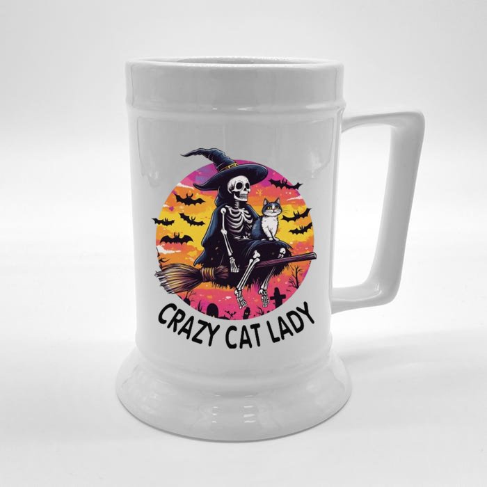 Crazy Cat Lady Funny Witch Halloween Spooky Front & Back Beer Stein