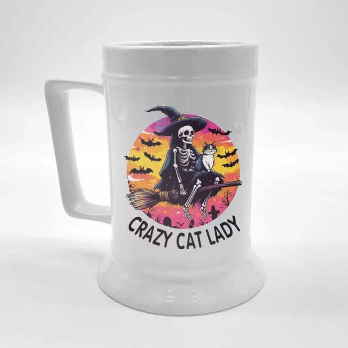 Crazy Cat Lady Funny Witch Halloween Spooky Front & Back Beer Stein