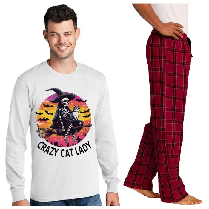 Crazy Cat Lady Funny Witch Halloween Spooky Long Sleeve Pajama Set