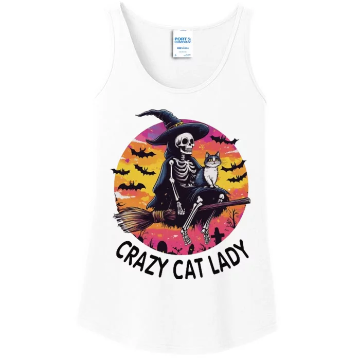 Crazy Cat Lady Funny Witch Halloween Spooky Ladies Essential Tank