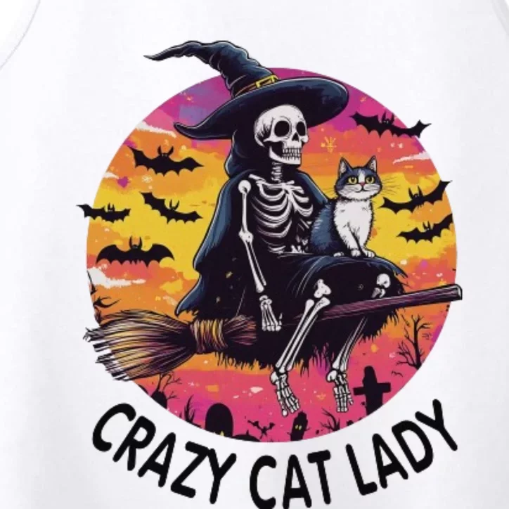 Crazy Cat Lady Funny Witch Halloween Spooky Performance Tank