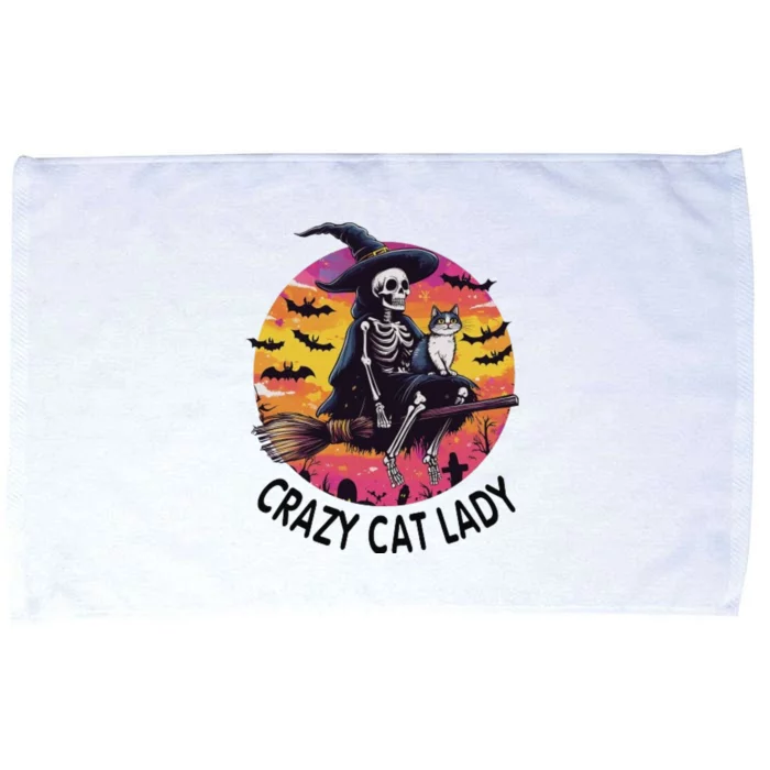 Crazy Cat Lady Funny Witch Halloween Spooky Microfiber Hand Towel