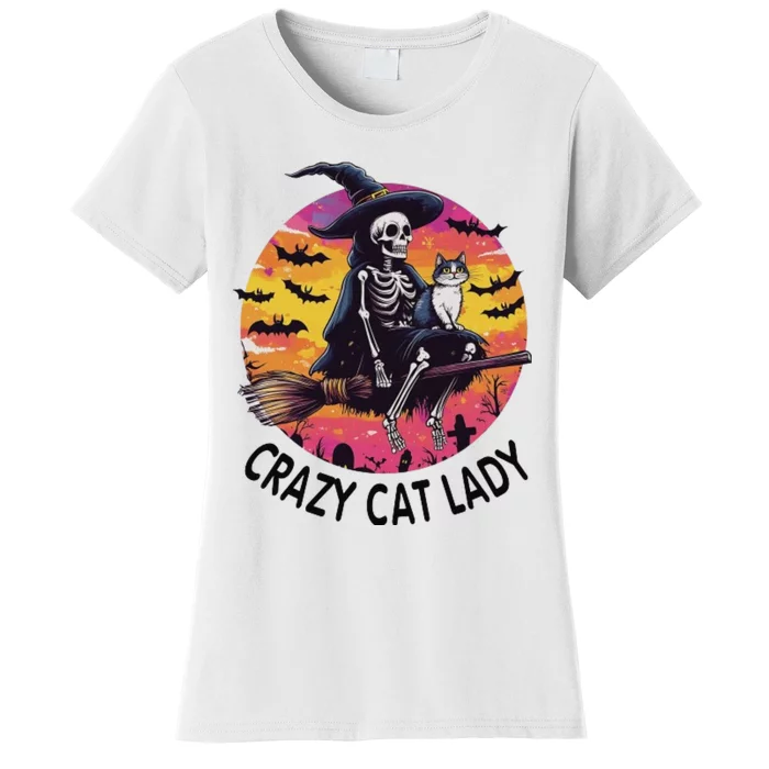 Crazy Cat Lady Funny Witch Halloween Spooky Women's T-Shirt