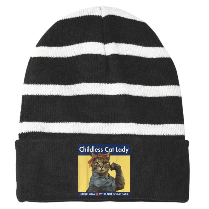 Childless Cat Lady Rosie The Riveter Ladies Voting Kamala Striped Beanie with Solid Band