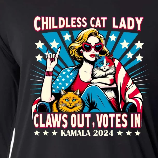 Childless Cat Lady Claws Out Votes In Kamala Harris Graphic Cooling Performance Long Sleeve Crew