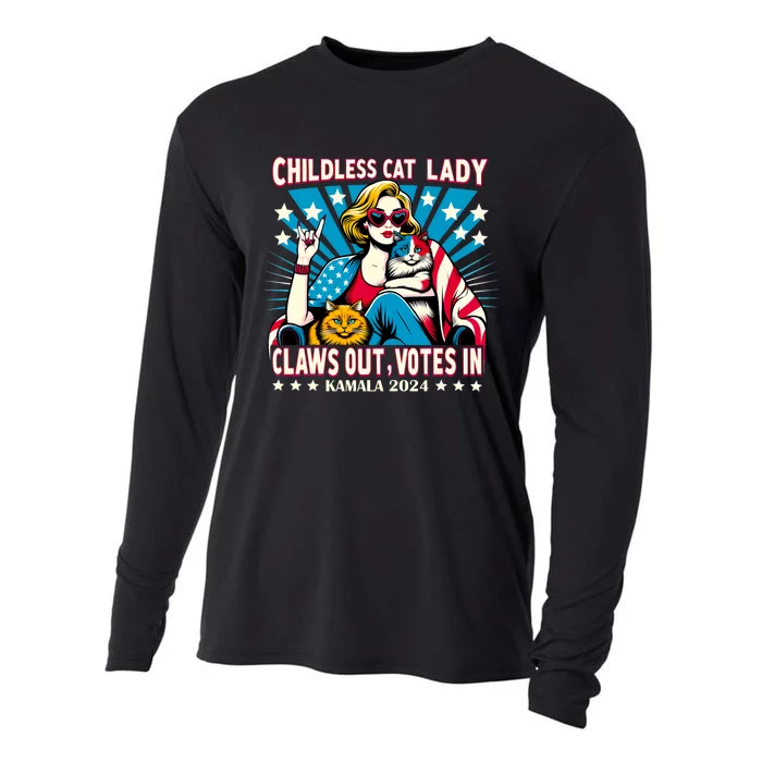 Childless Cat Lady Claws Out Votes In Kamala Harris Graphic Cooling Performance Long Sleeve Crew