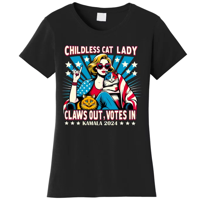 Childless Cat Lady Claws Out Votes In Kamala Harris Graphic Women's T-Shirt