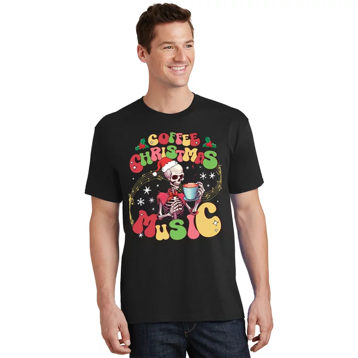 Coffee Christmas Music Skeleton Christmas Holiday T-Shirt