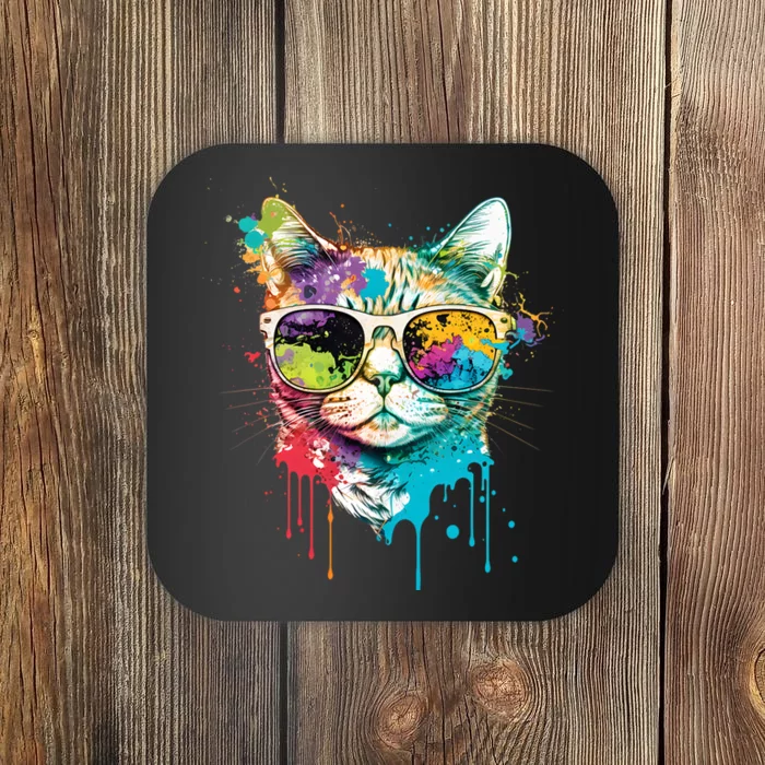 Cute Cat Motif Pop Art Cat Coaster