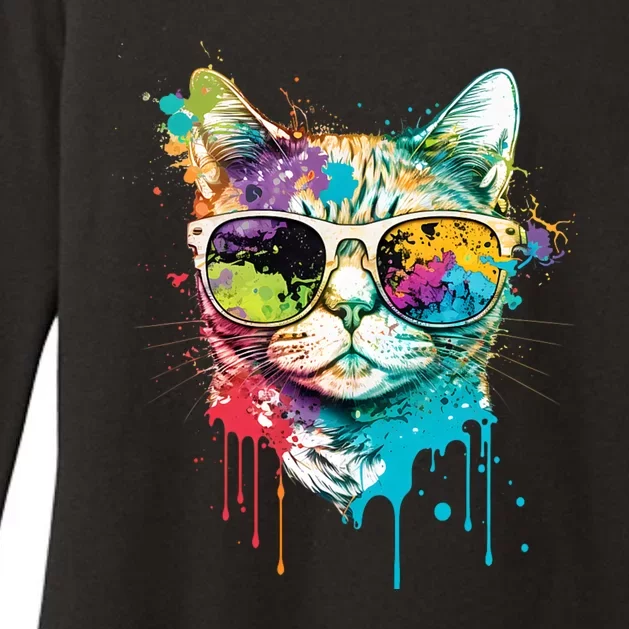 Cute Cat Motif Pop Art Cat Womens CVC Long Sleeve Shirt