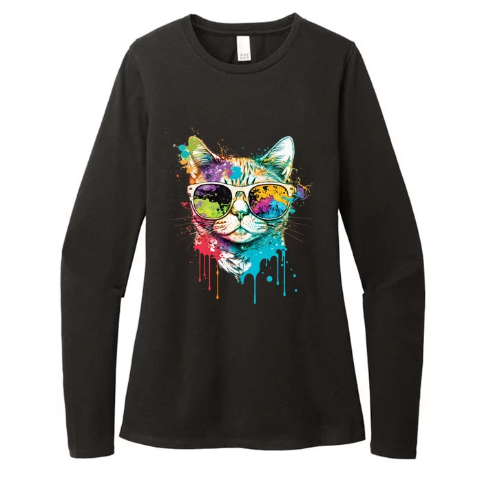 Cute Cat Motif Pop Art Cat Womens CVC Long Sleeve Shirt