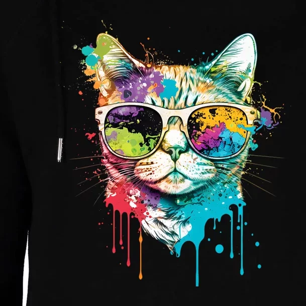 Cute Cat Motif Pop Art Cat Womens Funnel Neck Pullover Hood