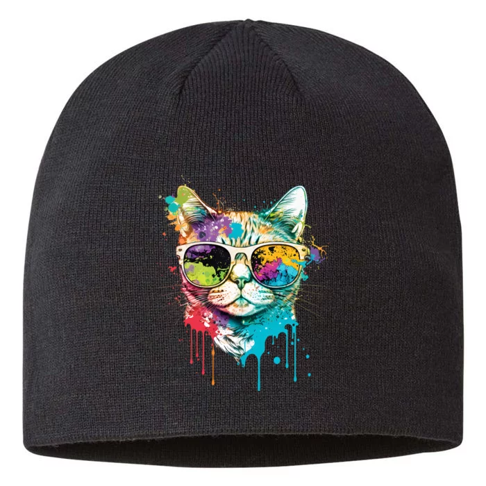 Cute Cat Motif Pop Art Cat 8 1/2in Sustainable Knit Beanie