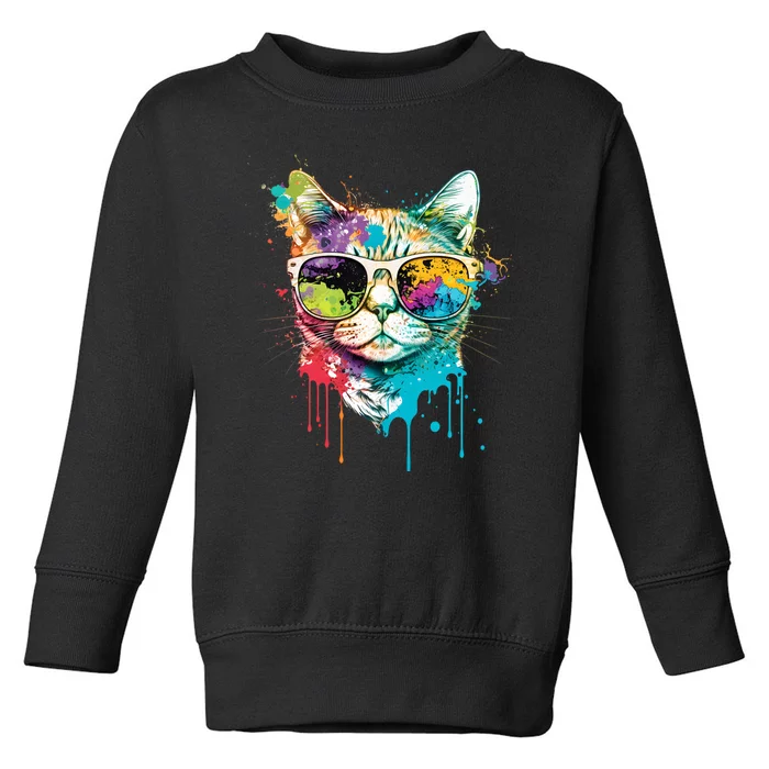 Cute Cat Motif Pop Art Cat Toddler Sweatshirt