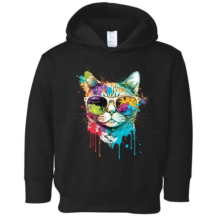 Cute Cat Motif Pop Art Cat Toddler Hoodie