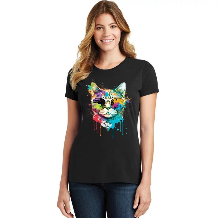 Cute Cat Motif Pop Art Cat Women's T-Shirt