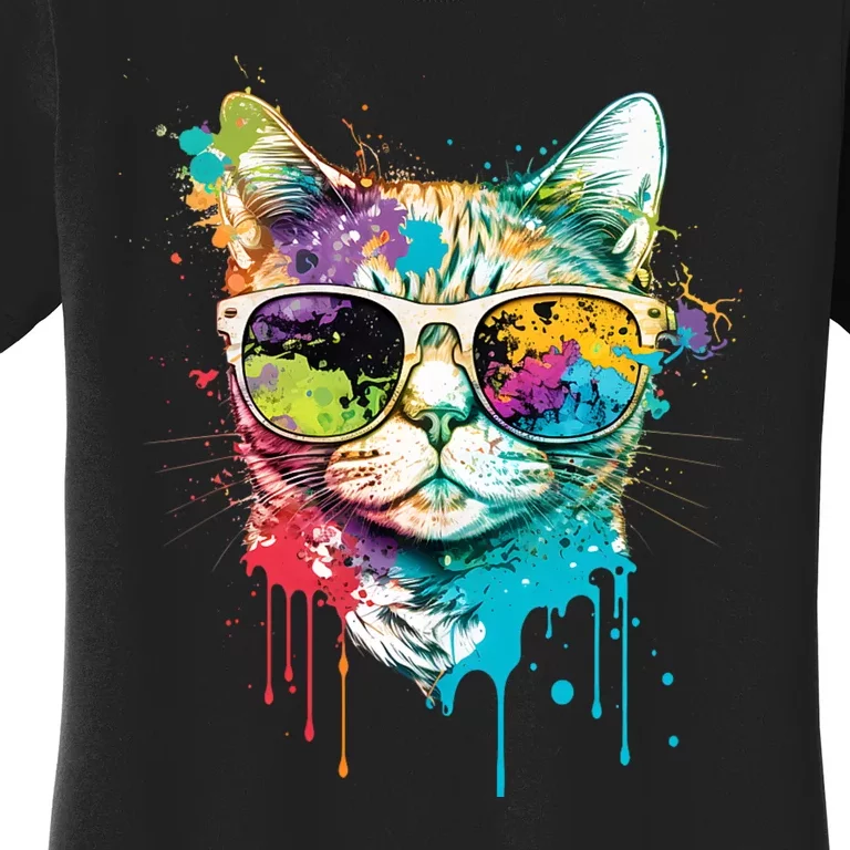 Cute Cat Motif Pop Art Cat Women's T-Shirt