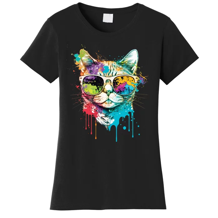 Cute Cat Motif Pop Art Cat Women's T-Shirt