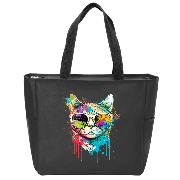 Cute Cat Motif Pop Art Cat Zip Tote Bag