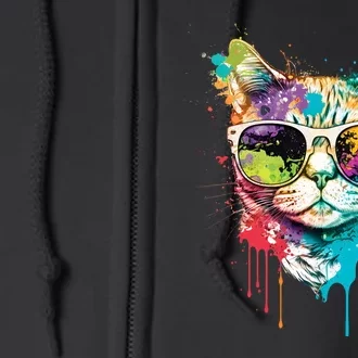 Cute Cat Motif Pop Art Cat Full Zip Hoodie