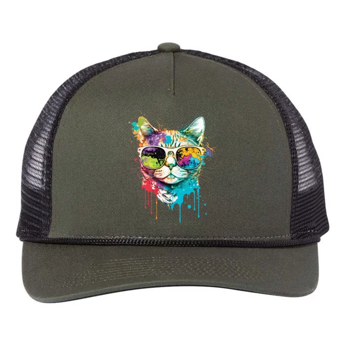 Cute Cat Motif Pop Art Cat Retro Rope Trucker Hat Cap