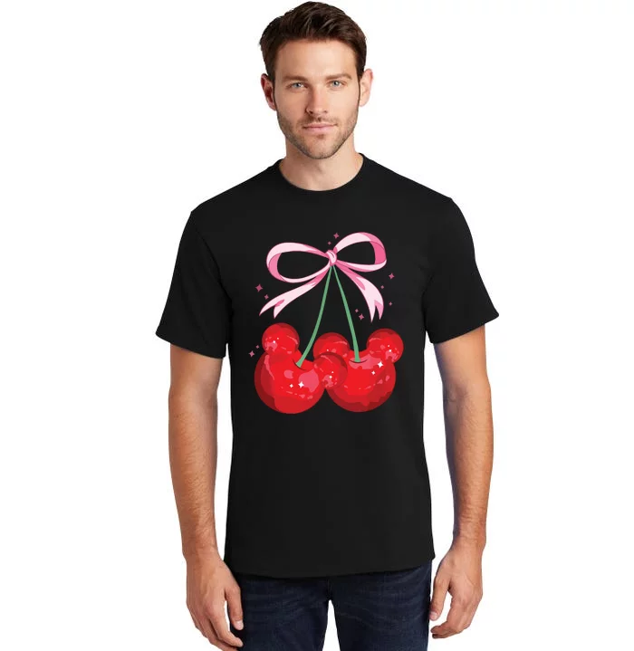 Coquette Cherry Mouse Ears Bow Princess Theme Park Tall T-Shirt