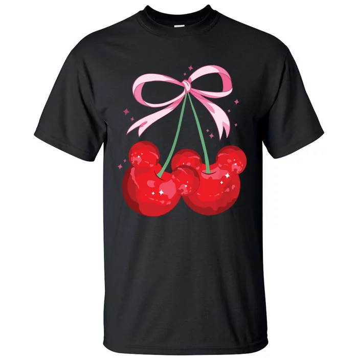 Coquette Cherry Mouse Ears Bow Princess Theme Park Tall T-Shirt