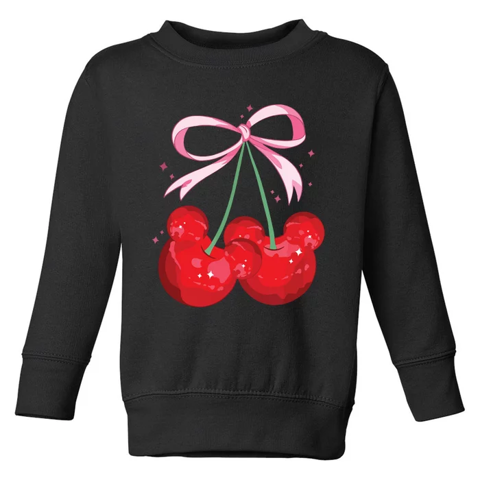 Coquette Cherry Mouse Ears Bow Princess Theme Park Toddler Sweatshirt