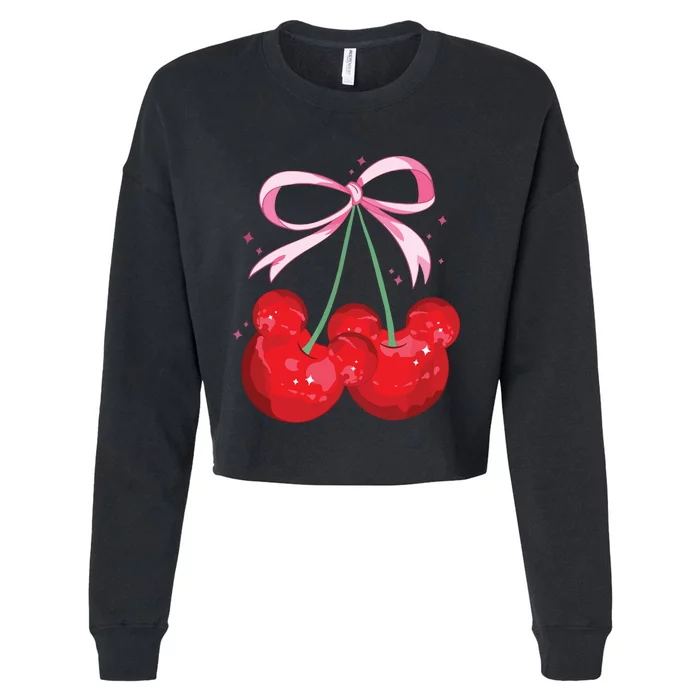 Coquette Cherry Mouse Ears Bow Princess Theme Park Cropped Pullover Crew