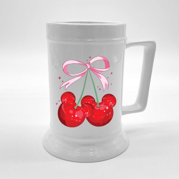 Coquette Cherry Mouse Ears Bow Princess Theme Park Front & Back Beer Stein