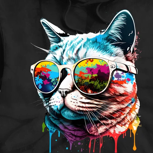 Cute Cat Motif Pop Art Cat Tie Dye Hoodie