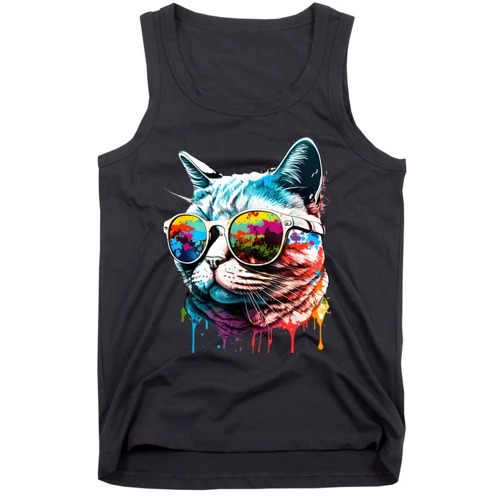 Cute Cat Motif Pop Art Cat Tank Top