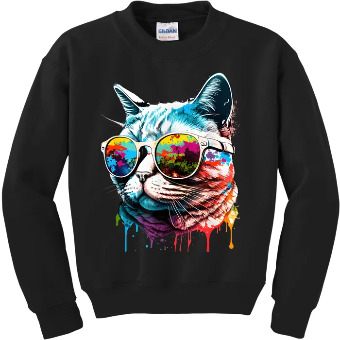 Cute Cat Motif Pop Art Cat Kids Sweatshirt