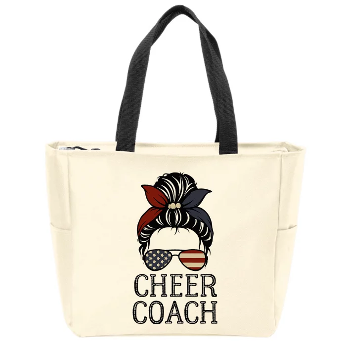 Cheer Coach Messy Bun Flag Us Funny Design Cute Cheer Coach Zip Tote Bag