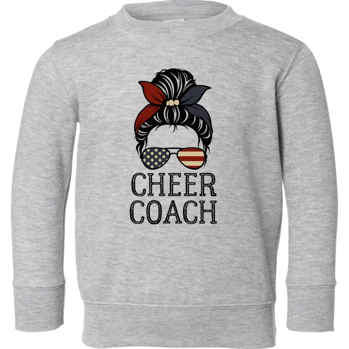 Cheer Coach Messy Bun Flag Us Funny Design Cute Cheer Coach Toddler Sweatshirt