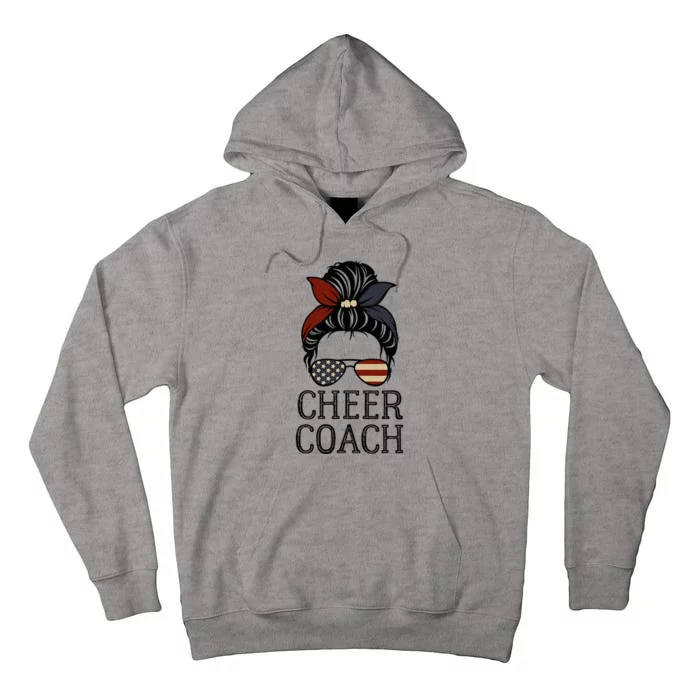 Cheer Coach Messy Bun Flag Us Funny Design Cute Cheer Coach Tall Hoodie