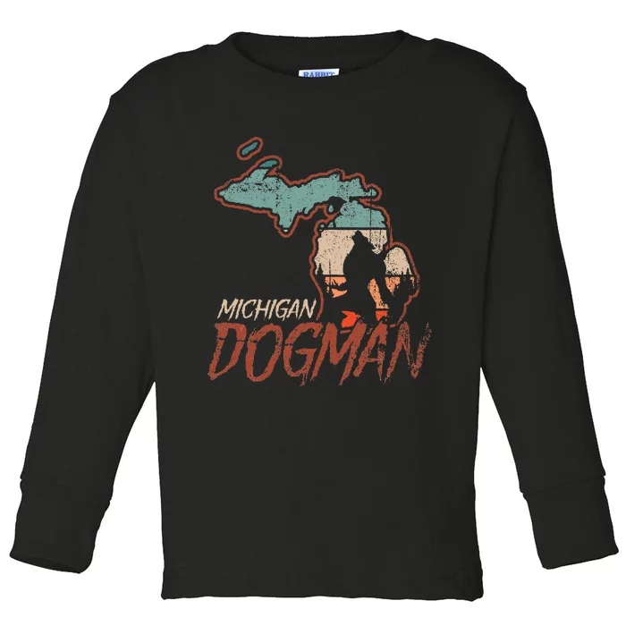 Cryptids Cryptozoology Monsters State of Michigan Dogman Toddler Long Sleeve Shirt