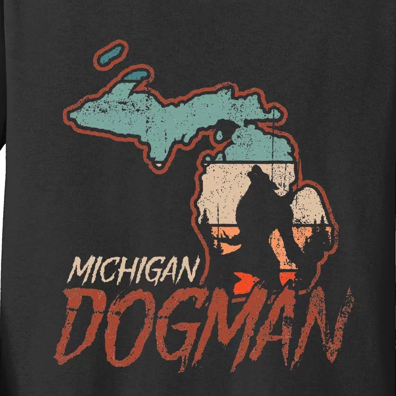 Cryptids Cryptozoology Monsters State of Michigan Dogman Kids Long Sleeve Shirt