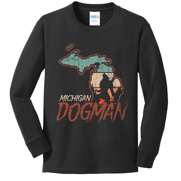 Cryptids Cryptozoology Monsters State of Michigan Dogman Kids Long Sleeve Shirt