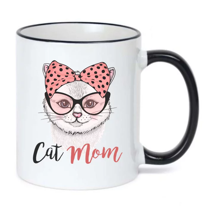 Cute Cat Mom Polka Dot Bow Bandana Black Color Changing Mug