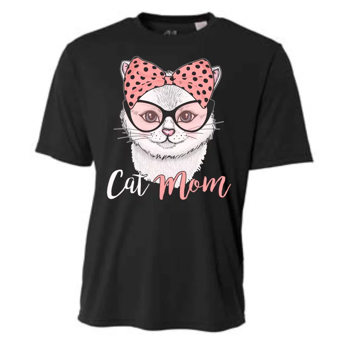 Cute Cat Mom Polka Dot Bow Bandana Cooling Performance Crew T-Shirt