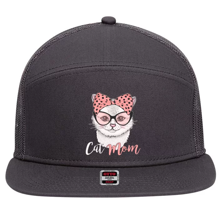 Cute Cat Mom Polka Dot Bow Bandana 7 Panel Mesh Trucker Snapback Hat