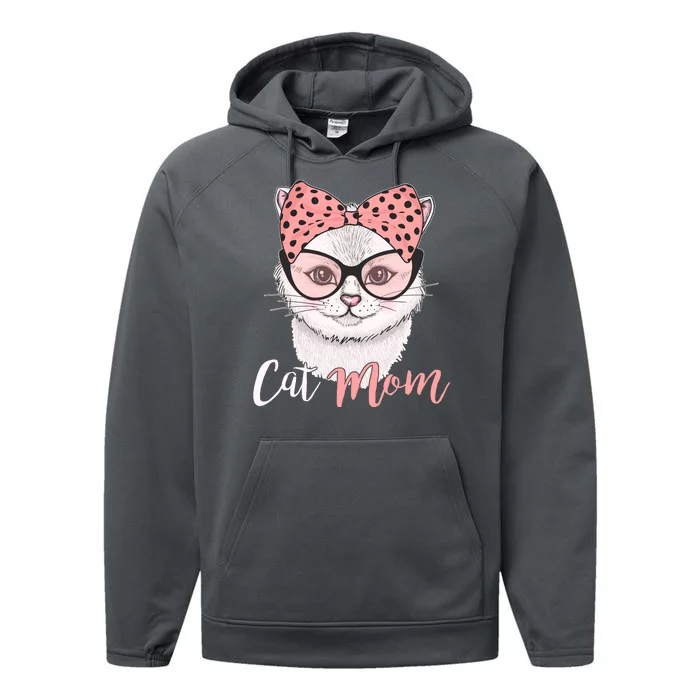 Cute Cat Mom Polka Dot Bow Bandana Performance Fleece Hoodie