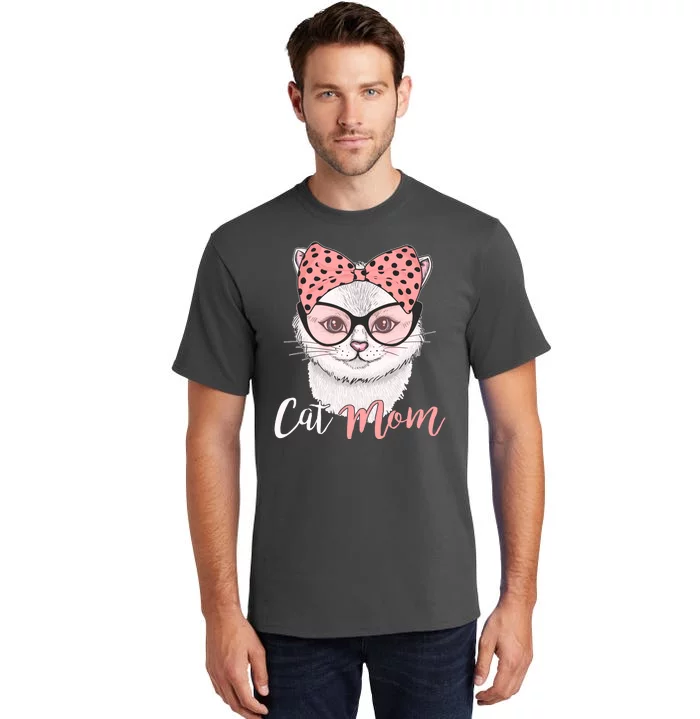 Cute Cat Mom Polka Dot Bow Bandana Tall T-Shirt