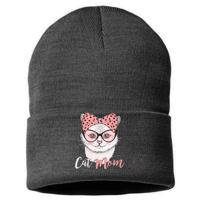 Cute Cat Mom Polka Dot Bow Bandana Sustainable Knit Beanie