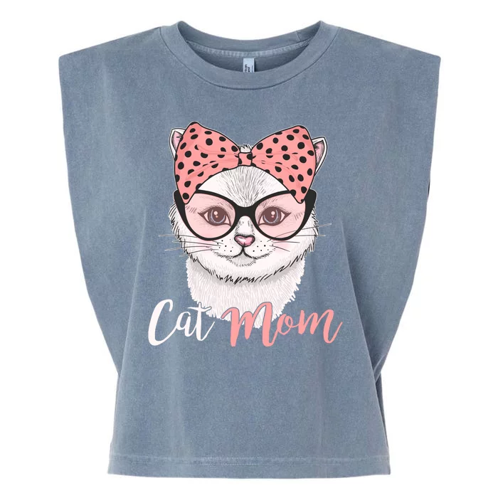 Cute Cat Mom Polka Dot Bow Bandana Garment-Dyed Women's Muscle Tee