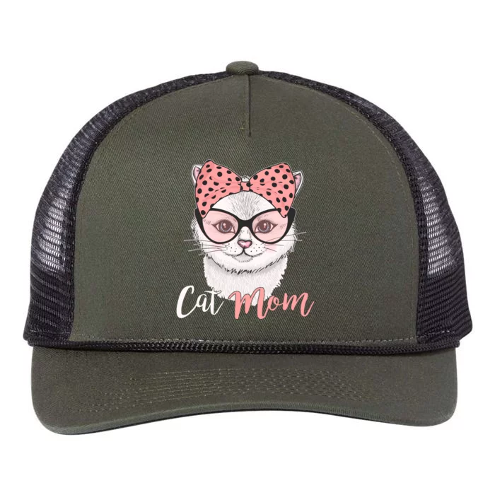 Cute Cat Mom Polka Dot Bow Bandana Retro Rope Trucker Hat Cap