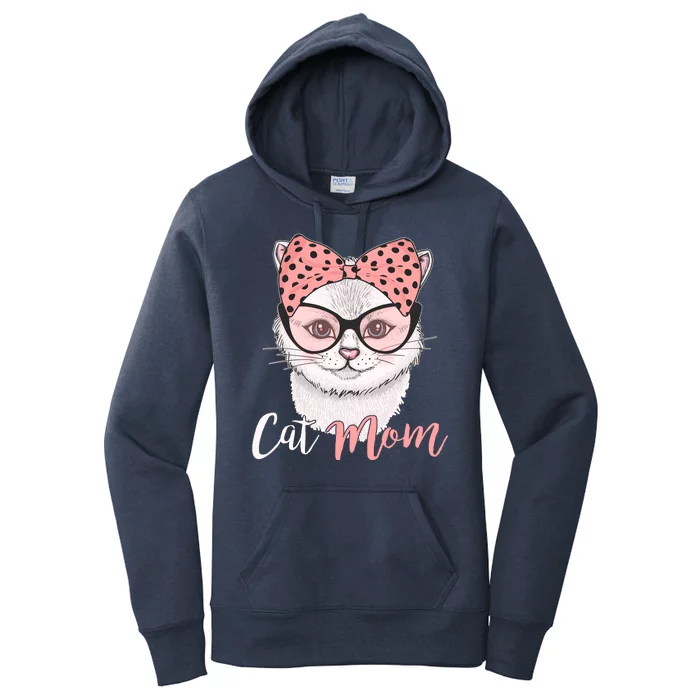 Cute Cat Mom Polka Dot Bow Bandana Women's Pullover Hoodie