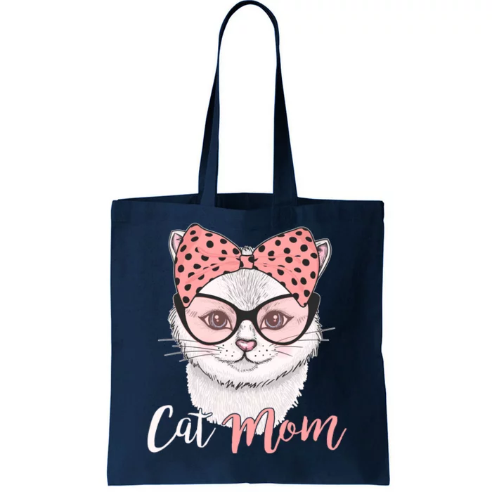 Cute Cat Mom Polka Dot Bow Bandana Tote Bag